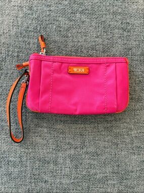 Tumi Hot Pink Nylon Wristlet with Orange Trim